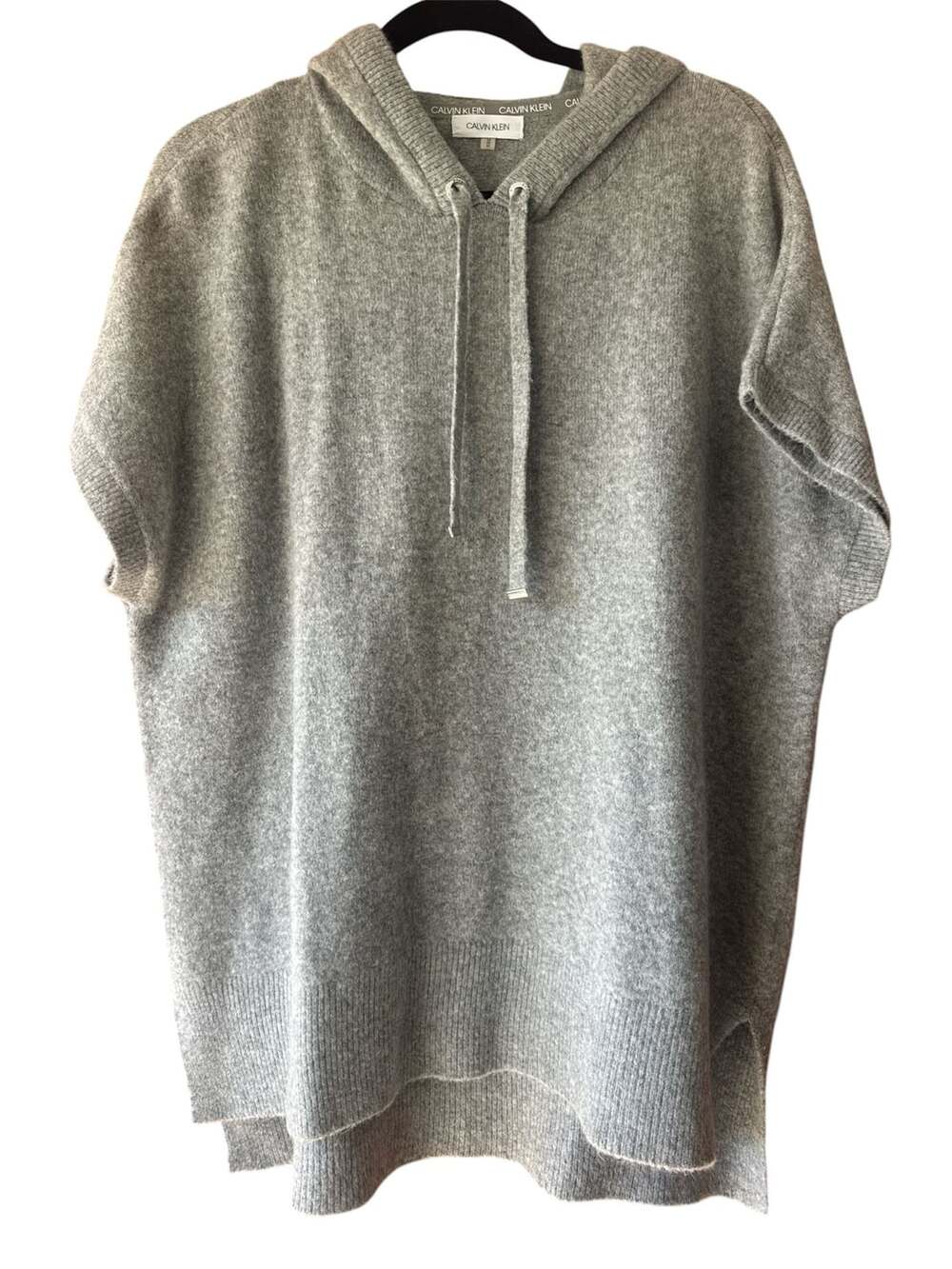 Calvin Klein Heather Gray Cashmere Blend Oversized Hooded Sweater Poncho Top M